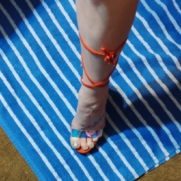 Elegant Red Strappy Heels with Glitter Block Heel - Picture 7 of 10